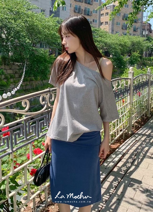 反摺腰頭素色六分棉裙